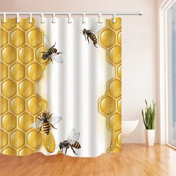 

Bee Collection of Honey Shower Curtain, Mildew Resistant Polyester Fabric Bathroom Decorations, Bath Curtains Hooks Included