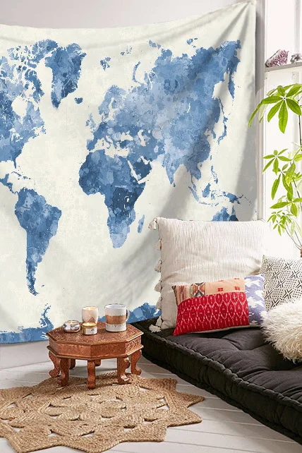 2019 Retro World Map Design Hanging Tapestry Yoga Mat Soft 4 Colors Polyester Wall Tapestry 1pcs Home Art Tapestry Bed Blanket