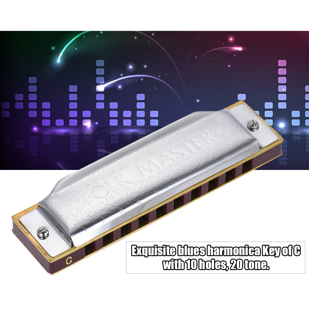 Suzuki 1072-C Folkmaster Harmonica Standard 10-Hole Diatonic Key of C 20 Тон для начинающего студента | Спорт и