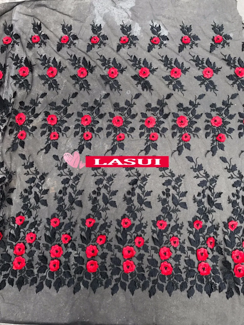 LASUI черный и красный 3D цветы Тяжелая вышитая бисером сетчатая ткань Кружевная аппликация ткань для юбки платья аксессуары X0363