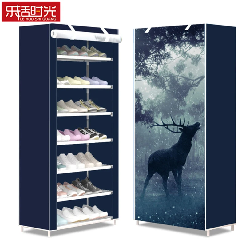 

8 Tiers Shoe Cabinet Stainless Steel Frame Can be Moved Detachable Non-woven Shoe Rack Living Room Saving Space Shoe Organizer