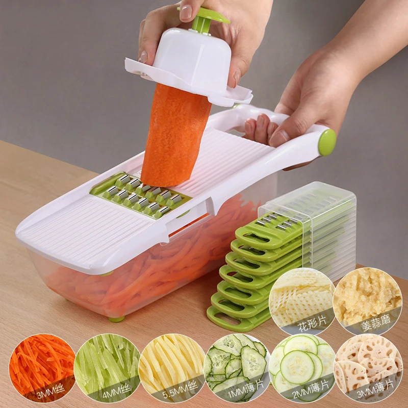 

Vegetable Cutter with 8pcs Steel Blades Mandoline Slicer Potato Peeler Carrot Cheese Grater Vegetable Slicer Kitchen Accessories