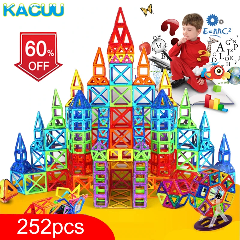 KACUU 252pcs Mini Magnetic Designer Construction Set Model Building Toy Plastic Magnetic Blocks Educational Toys For
