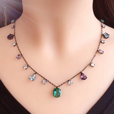 Роскошное красочное ожерелье, набор украшений для женщин, Зеленый Кристалл, циркониевый камень, ожерелье с подвесками, богемное ювелирное изделие - Окраска металла: one pendantsnecklace