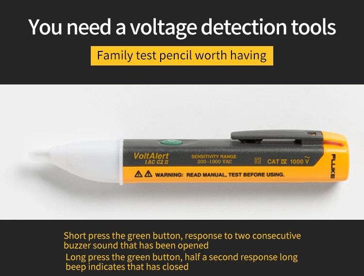 Fluke 1AC-C2 II вольт оповещения FLUKE 2AC датчик Бесконтактный детектор напряжения тестер переменного тока палка электрический детектор ручка