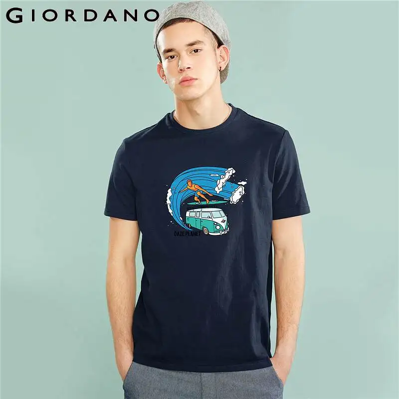 

Giordano Men DAZE PLANET T Shirt Men Summer Short-sleeve Printed Pattern T-shirts Men Ribbed Crewneck Camisetas
