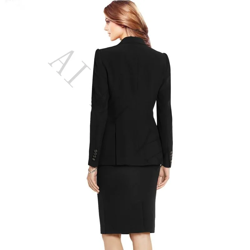 Черные женские юбочные костюмы формальные бизнес OL Elegante Хлопок Смешанный осень весна юбка+ куртка 2 шт. набор для женщин одежда