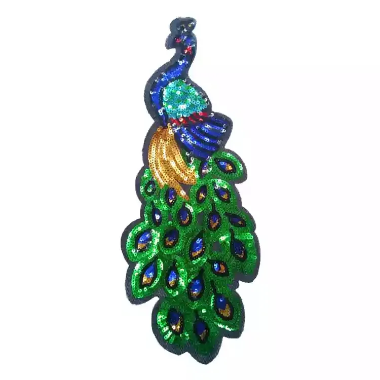 

48 x 18 cm Peacock Sequined Patches for Clothes DIY Accessory Sew on Sequins Peafowl Embroidery Patch Decoration Appliques 2PCS