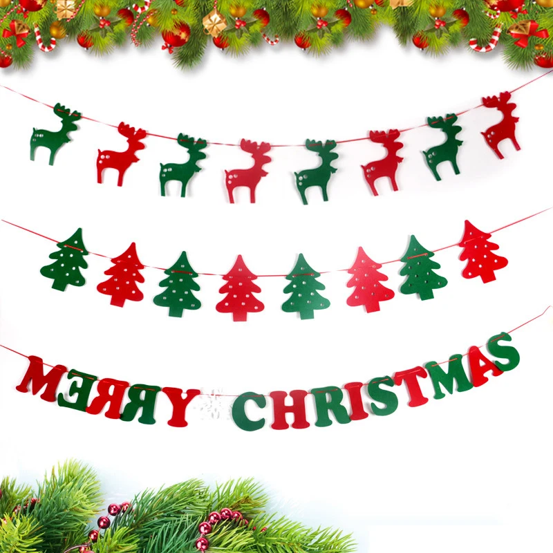

Christmas Hanging Decoration Non-woven Fabric Pull Flag ELK/TREE/LETTER Flag