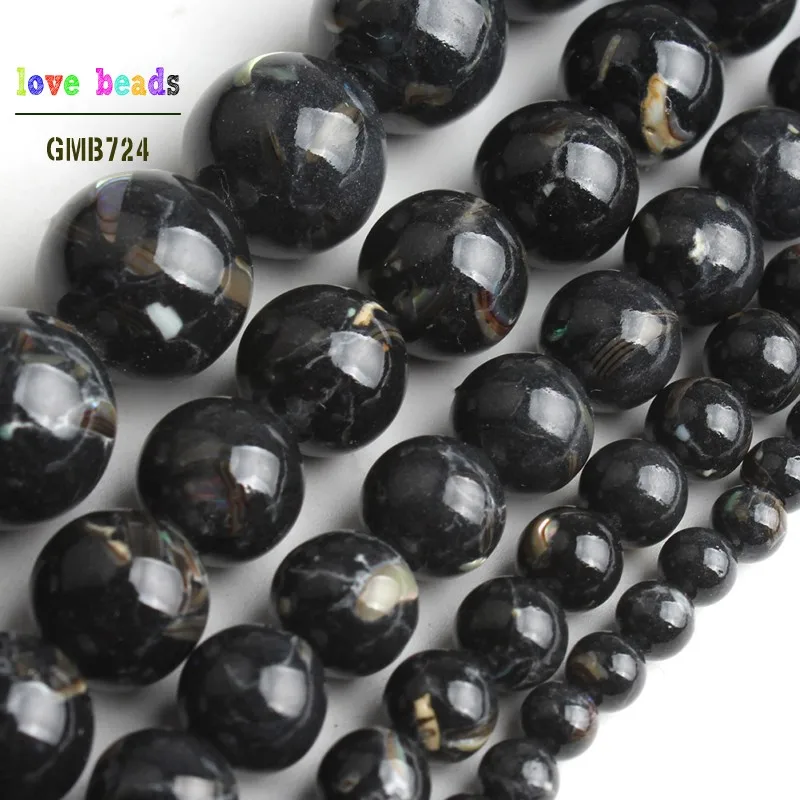 

Black Howlite Stone Round Loose Shell Beads for Jewelry Making 15'' Strand DIY Bracelet 4/6/8/10/12mm