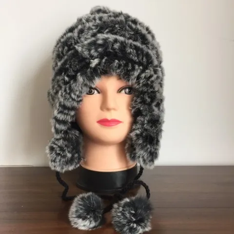 Женский зимний теплый реальный, натуральный, подлинный головной убор из кроличьего меха, зимняя теплая шапка,, DAH356 - Цвет: grey