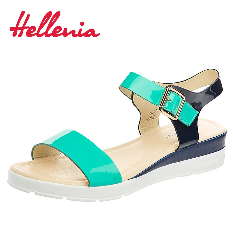 

Hellenia 2018 Brand top sale womens fashion shoes buckle summer sandals flats shoes casual women comfortable shoe green navy