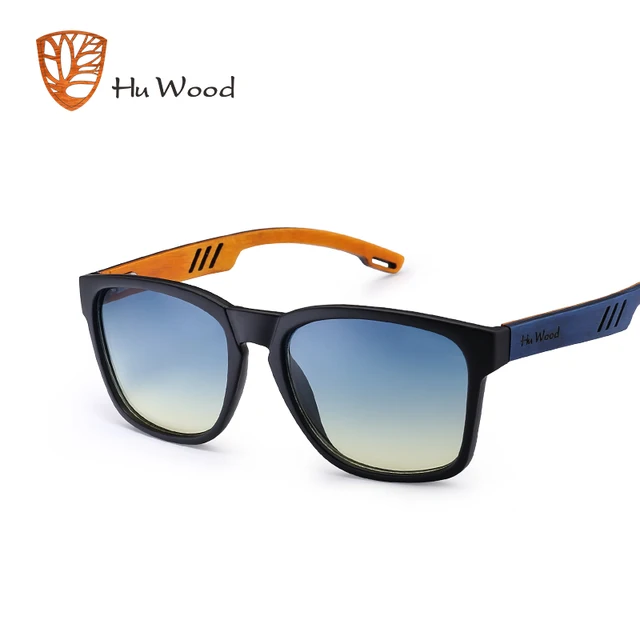 HU WOOD Brand Design Multi-color Frame Skateboard Wood Sunglasses For Men Color Gradient Lenses Driving Shade Anti-glare GR8011