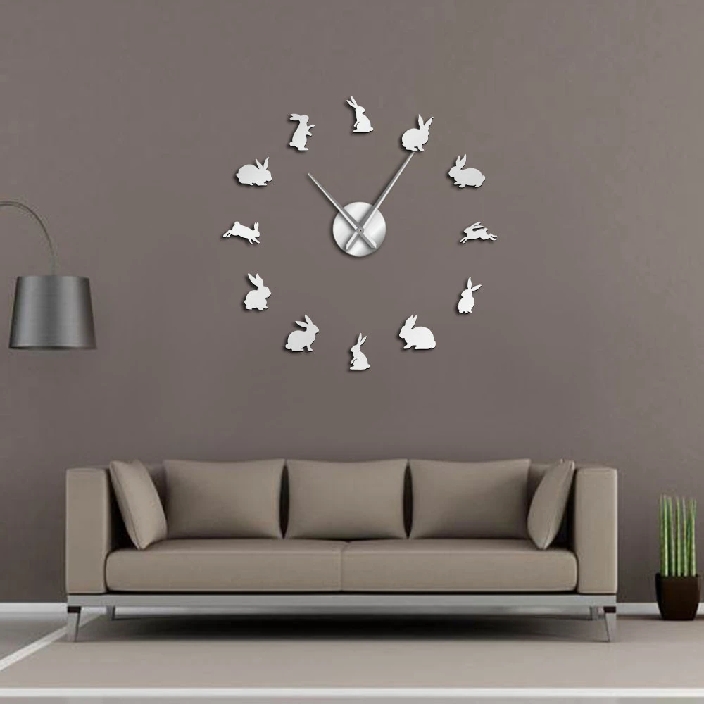 Rabbits Frameless Diy Large Wall Clock Nursery Wall Art Mirror Wall Stickers Kid Room Home Decor Wall Watch Easter Bunny Clock Wall Clocks Aliexpress