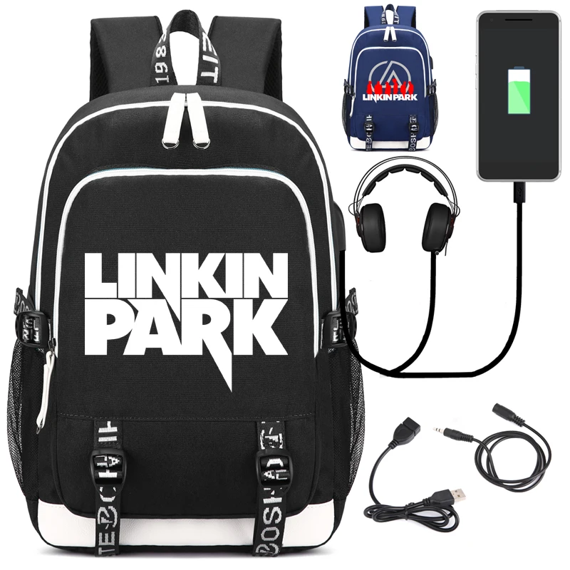 

Linkin Park Backpack with USB Charging Port and Lock &Headphone interface for College Student Work