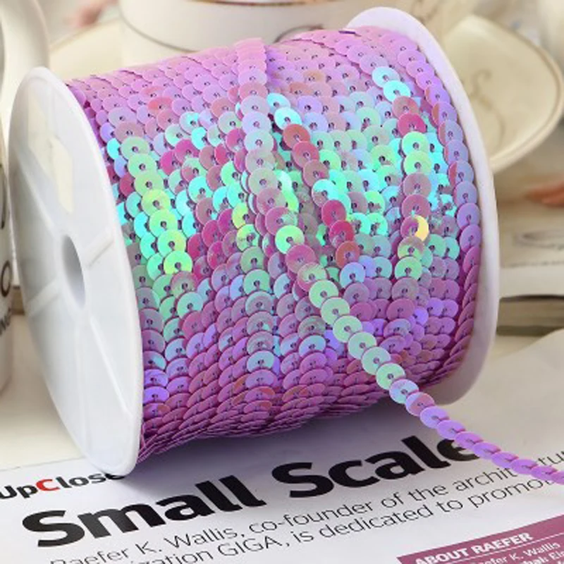 100 Yards/Lot 6mm Shinning Pink Loose Diameter Round Sequins Rolls