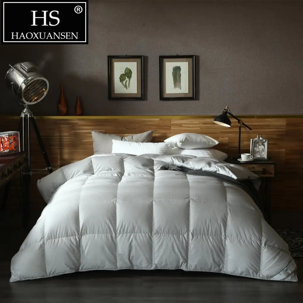 

HS Filling Power 800 High density Satin cotton jacquard Grey Fabric Goose Down Quilt King Queen Size Duvet Winter Blanket