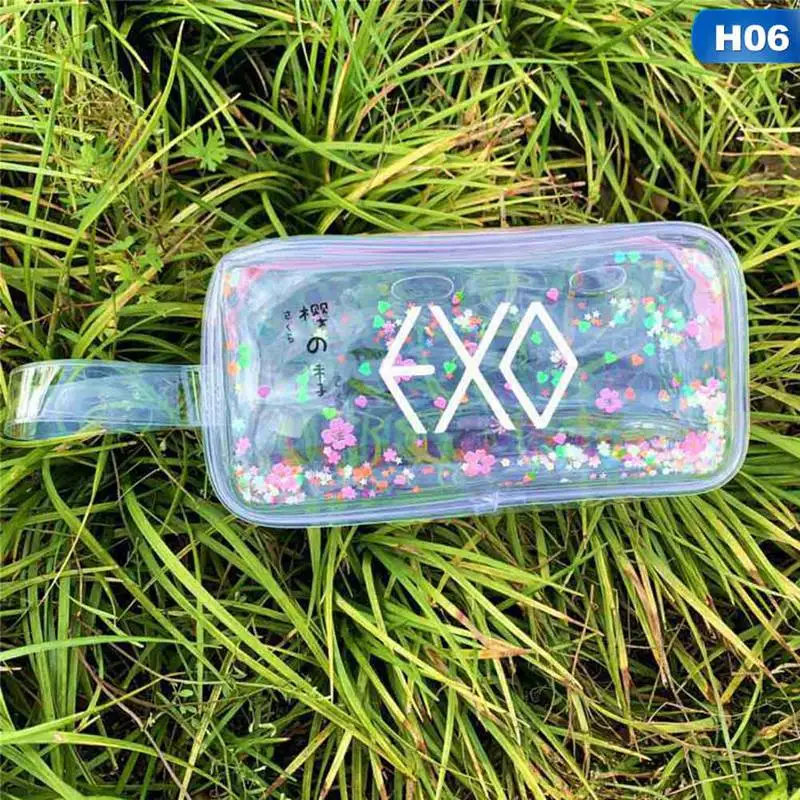 BLACKPINK SEVENTEEN, TXT, IZONE, TWICE, GOT7, EXO чехол для карандашей Красочный прозрачный зыбучий песок сумка для ручек Канцелярские товары школьные принадлежности