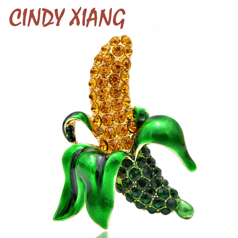 

CINDY XIANG Shining Rhinestone Banana Brooches for Women Corn Pins Fashion Vivid Design Plant Accessories Carton Style Kids Gift