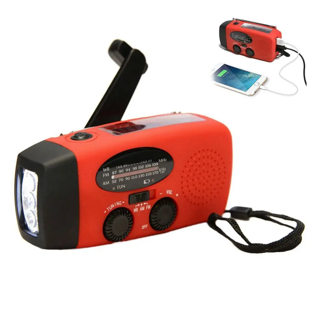 Mini AM//FM Solar Dynamo Powered Radio Hand Crank 3 LED Flashlight Phone Charger