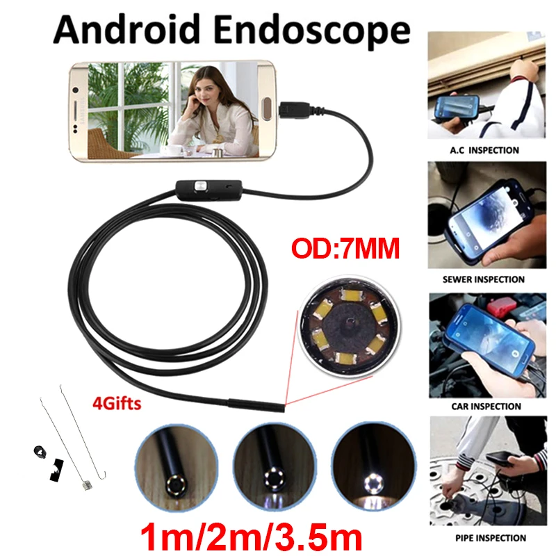 

Wistino 7mm Android USB Endoscope For Smartphone Mini Camera Tube Cable Pipe Waterproof Inspection Surveillance Car Endoscope