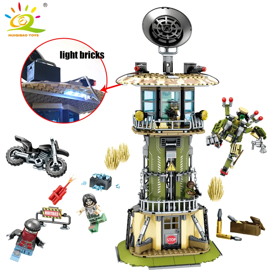 

651pcs military Watchtower building blocks Compatible Legoed technic army soldier weapon enlighten brick toy for Children friend