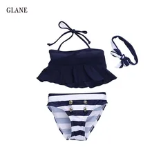 Милый детский купальник-бикини в полоску, купальник с высокой талией, детский купальный костюм, бикини для маленьких девочек, детский купальник