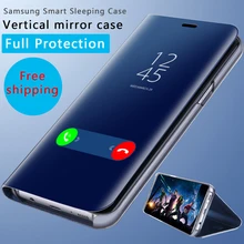 

Smart Leather Flip Stand Mirror Case For Samsung Galaxy S8 S9 Plus S7 S6 Edge Note 8 Galaxy j5 j7 2017 EU Version Case 360 Cover