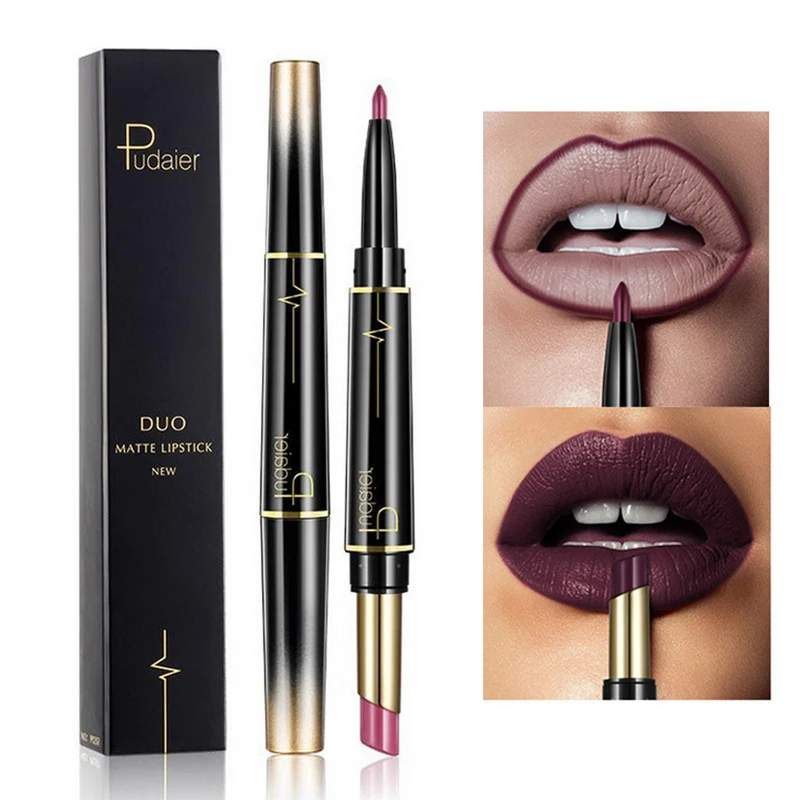 

Pudaier Waterproof Matte Lipstick Makeup Double-ended Long Lasting Lip Liner Lipsticks Brand Batom Mate Red Nude Lipliner Pencil