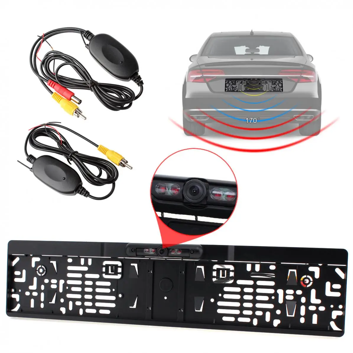

IR Night Vision EU Car License Plate Frame Rear View Camera + 2.4G Wireless Video Transmitter Receiver Auto Car Parking Camera