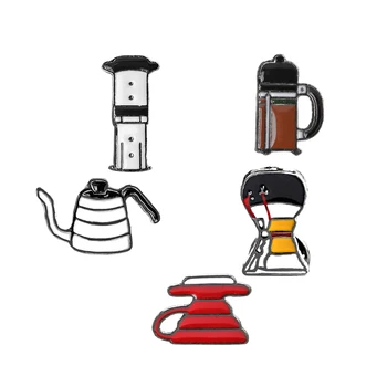 

Coffee Tools Brooches For Women automatic Coffee pot set Filter Enamel Pins Shirt Jeans Decoration Jewelry Coffee Lovers Gifts