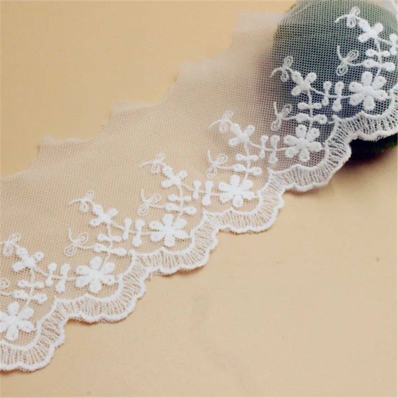 15Yds/lot 8cm wide white cotton mesh embroidery lace handmade sewing ...