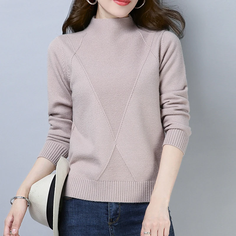 

Wool Soft Elastic Sweaters and Pullovers Half Turtleneck Long Sleeve Autumn Winter Women Cashmere Sweater Female Brand Jumpers