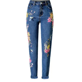 

Floral embroidery women jeans pants Casual high waist jeans femme denim skinny jenas pencil trousers 2018