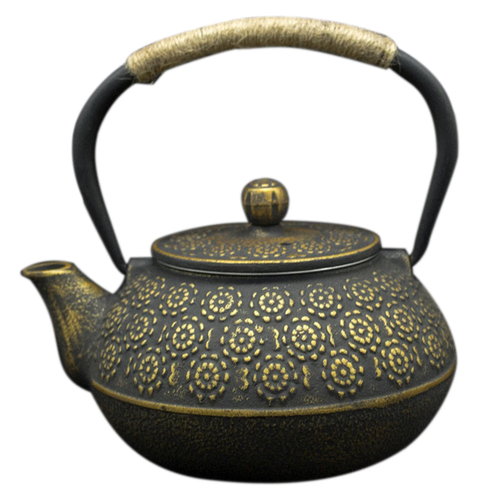 Японский черный чугунный чайник, чайник, ситечко, подарок, 9 узоров - Цвет: Gold Sakura