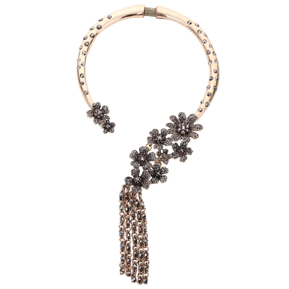 

2018 Collar ZA Necklaces & Pendants Vintage Gold Crystal Flower Big Long Maxi Choker Statement Necklace Fashion Women Jewelry