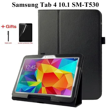 

Flip Protective Matte Litchi PU Leather Case For Samsung Galaxy Tab 4 10.1 inch SM-T530 T531 T535 SM-T530 Tablet case+Film+Pen