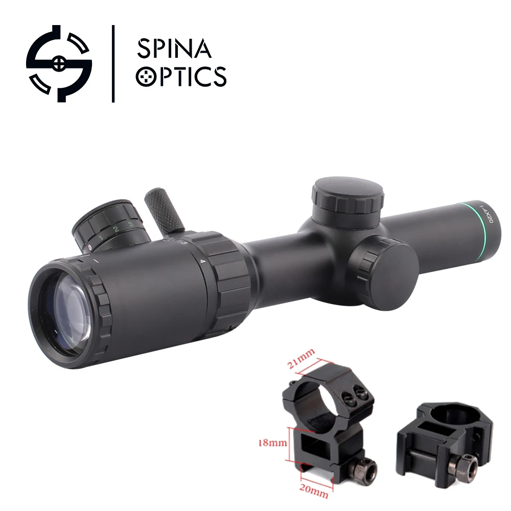 

SPINA OPTICS New 1-4x20 Rifle Scope Red Green illumination Range Finder Reticle BDC Air Rifle Optical Sight Mira Airsoft Hunting