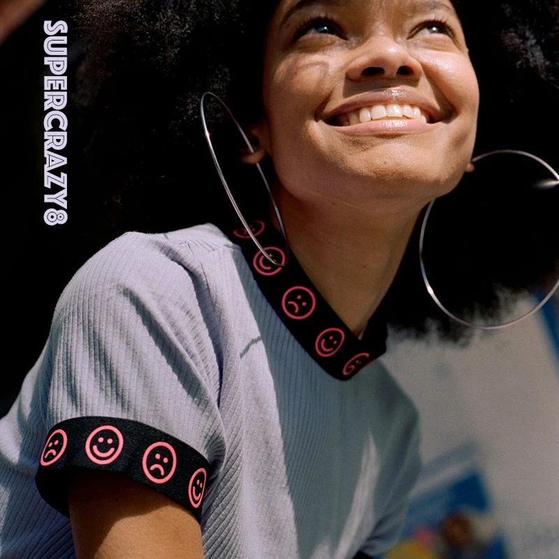 

lazy Oaf Purple Sweater sad face block color Short Sleeve purpld Sweater Women Pullover TL037