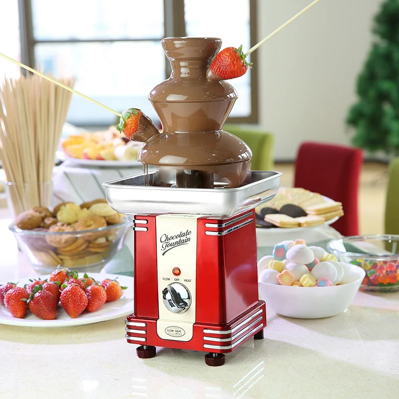 

New Mini Chocolate Fountain Creative Retro Design Chocolate Waterfall 70w Household 3 Layers DIY Mixer Heating Fondue Machine