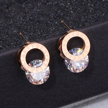 Trendy Shine AAA Zirconia Rose Gold-Color 316L Stainless Steel Stud Earrings Brincos For Women Fashion Jewelry Never Fade WX028