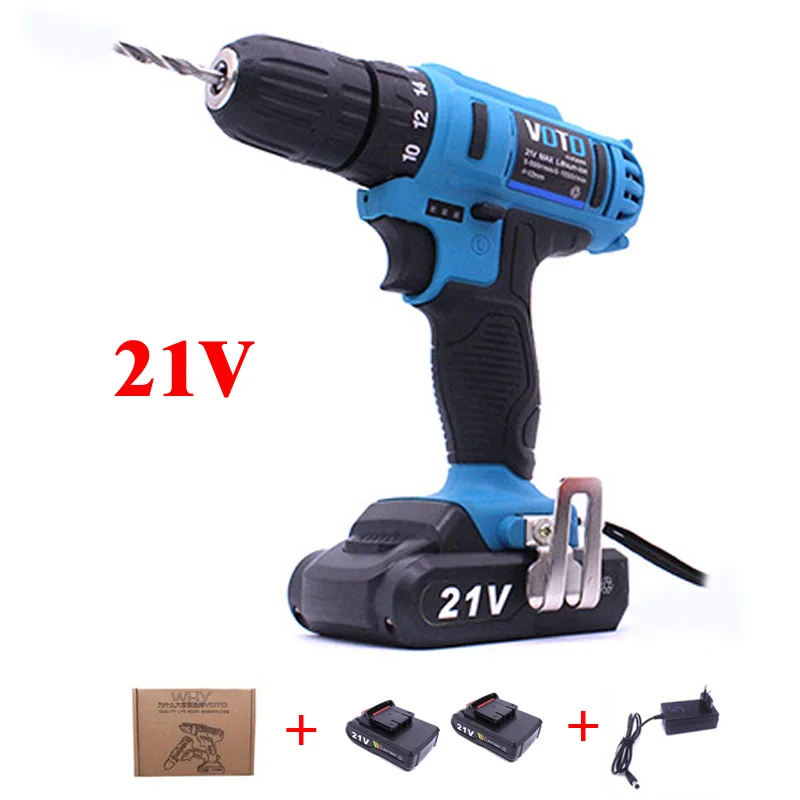 

2-Speed 21V Cordless Drill Electric Screwdriver Set Lithium-Ion Battery Power Rotary Tools Rechargeable With 2*Battery Screw Gun