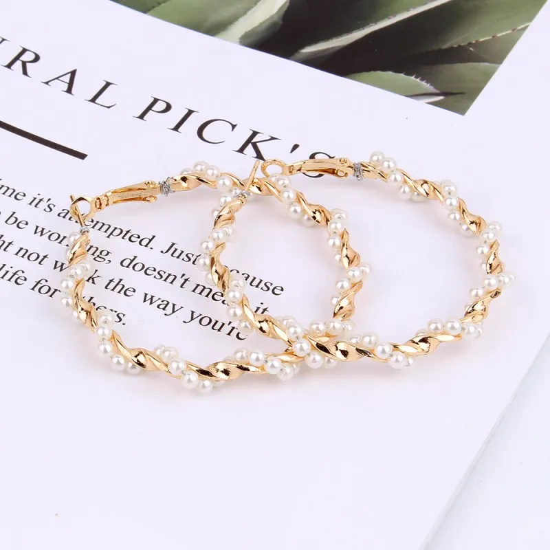 

Fashion Oversize Circle Hoop Earrings for Women Girl New Geometric Imitation Pearl Round Earring Brincos Party Jewelry Gift
