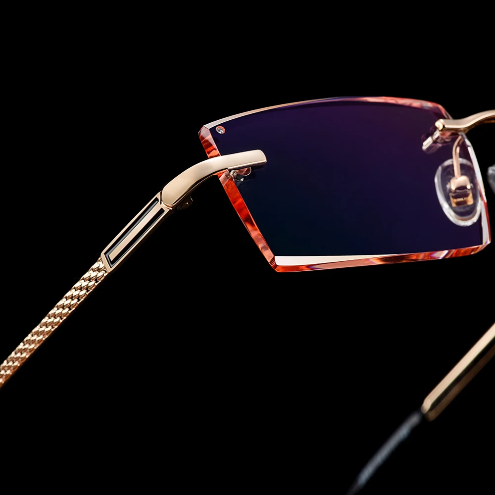 Gmei оптическая мода золотой титановый сплав мужские Алмазные обрезки без оправы очки Рамка градиентный коричневый оттенок Плано линзы T2043