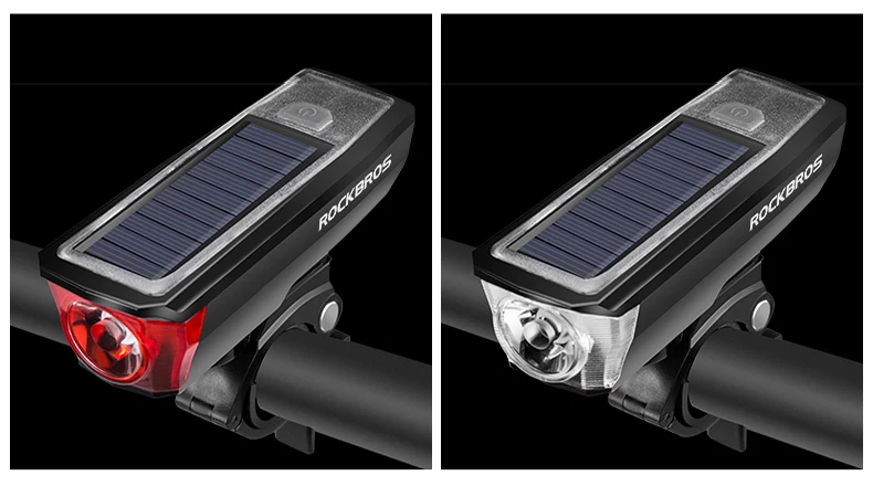 Discount ROCKBROS Solar USB Charging Bike Bicycle Headlights IPX4 Waterproof 2 in 1 Bike Bell Light Sensing Smart Switch Bike Accessories 1