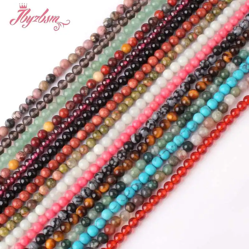 

3mm Smooth Tiny Round Beads Natural Stone Beads For DIY Bracelet Necklace Earring Jewelry Making 15" Wholesale Free Shipping