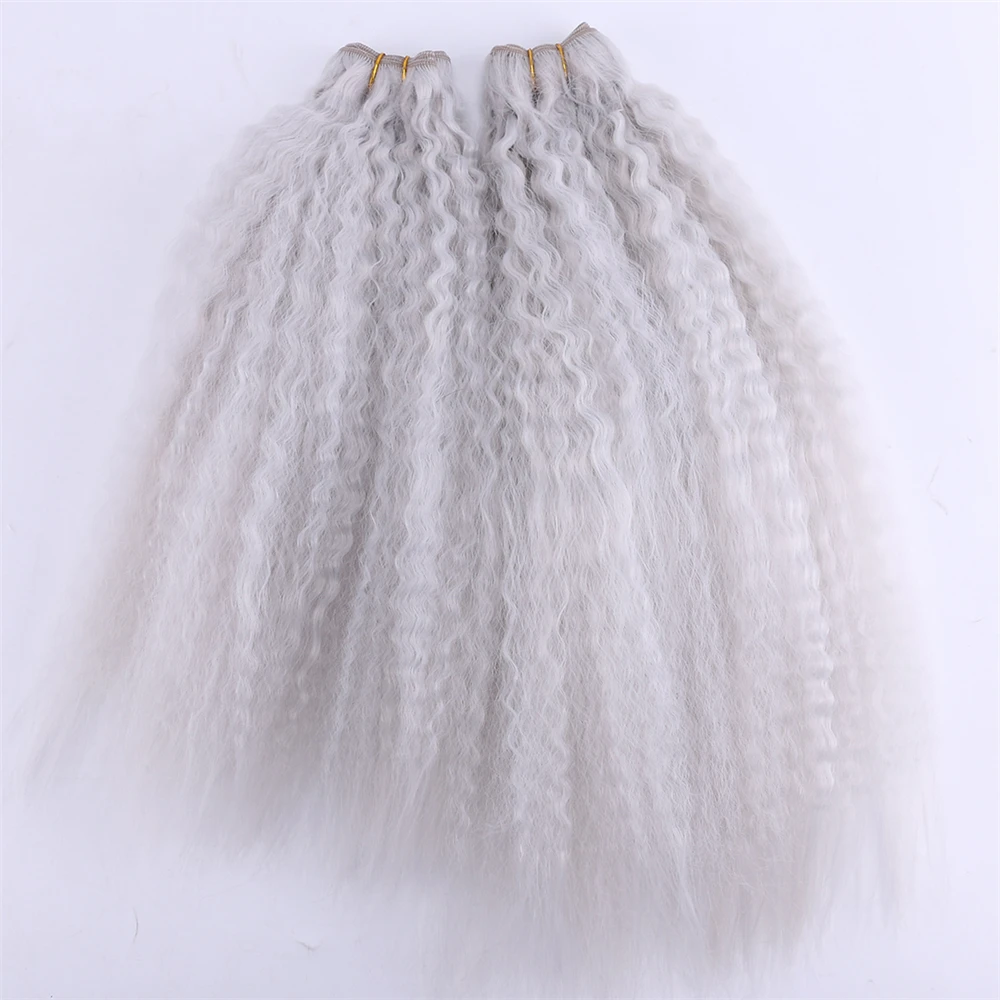 Kinky em Linha Feixes de Cabelo Sintético de Alta Cinza Peças Lote Reta Cabelo Tecelagem Temperatura Cor 2 –