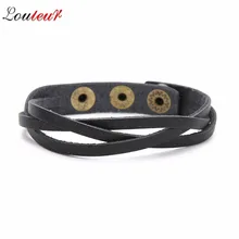 Luleur Simple hombres Vintage pulsera de cuero genuino para hombres mujeres pulseras de ola brazaletes joyería masculina ajustable