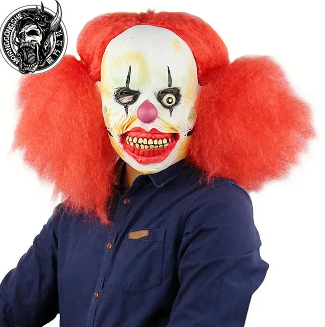 factory price halloween scary red hair clown mask jester joke face