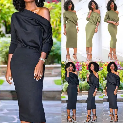 

Sexy Summer Womens One Shoulder Casual Loose Split Long Maxi Beach Long Dress